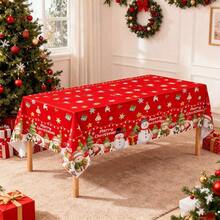 3 Pieces1-Piece Christmas Disposable Party Rectangular Tablecloth, Santa And Snowman Design, Suitable For Rectangular Tables, Winter Christmas And New Year Party Decoration, 54*108 Inches - Red and Green - View 3