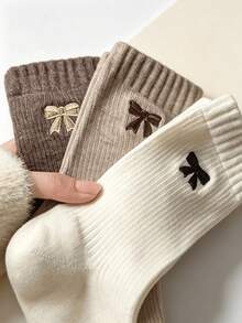 5 Pairs Random Bow Vertical Stripe Mid-Calf Leg Warmers For Women, Simple Basic Style, Soft And Skin-Friendly, Commuter Cotton Leg Warmers Set - Multicolor - View 2