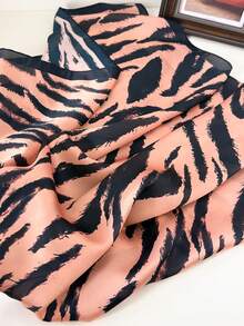 1 Pc New Fashionable Design Retro Zebra Print Women's Imitation Silk Scarf Hair Versatile Square Bandana Sunscreen Shawl Daily Vacation Decor Ribbon. - Brown - View 3