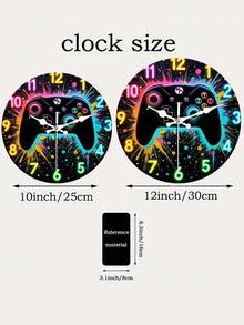 1pc Neon-Lit Game Controller Wall Clock - With Colorful Splashes Retro Gaming Decor - Suitable For Living Room, Bedroom, Office- Gamer Cave Gift, Wood Material Round Clock, 2D Flat - Multicolor - View 10