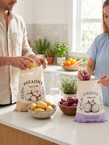 2pcs Vegetable Storage Bags For Potatoes & Onions - Breathable Polyester With Secure Drawstring Closure, Freshness Keeper For Kitchen & Pantry Organization, Durable Rectangular Design, Potato And Onion Storage - Multicolor - View 7
