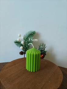 Green Striped Decorative Candle Ribbed Textured Aesthetic Wax Candles For Christmas Holiday Decor, Warm Silent Style Home Atmosphere, Minimalist Decorative Candle Centerpiece Christmas Present Decorations Gift For Woman Winter Gift - Green Cone-shaped Pillar Candle - View 14