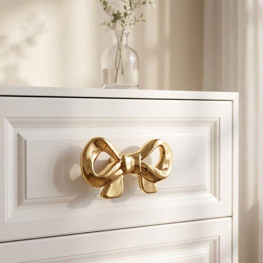 4pcs Kitchen Cabinet Handles, Furniture Knobs, Gold Bow Zinc Alloy Pulls, Simple Sweet Style, Home Decor Accessories - Retro Handle - View 1