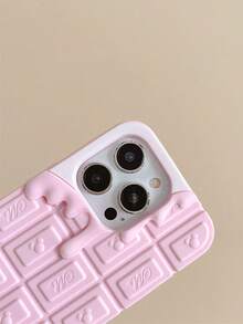 1pc 3D Silicone Chocolate Phone Case Compatible With Iphone 17, 15 Pro Max, 16 Pro, 13, 14, 14 Pro, 12, Cartoon Full Coverage Soft Shell, Creative Anti-Drop Cover, Niche Fun Design For Women - Pink - View 4
