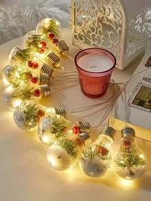 1pc Warm Light Christmas Bulb Shaped LED String Lights, No Plug Required, Cozy And Bright. Suitable For: Home Night Light, Christmas Style Decorative String Lights, LED String Lights, Hanging Lights, Accent Lights, Holiday Lighting, Perfect Holiday Gift For Creating Christmas Indoor Atmosphere (Battery Powered, Batteries Not Included) - Multicolor - View 6