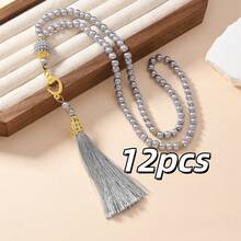 1pc/12pcs Islamic Prayer Beads, 99 Glass Faux Pearl Thread Beads For Muslim Worship And Arabic Praise Bracelet Long Tassel Style, Prayer Chanting Counting, Dual-Use For Daily Wear And Decoration - Multicolor - View 24