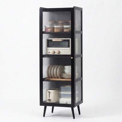 Acrylic Display Cabinet 3/4-Tier, Black Bamboo Storage Box, Dustproof Collectible Organizer, Bookshelf & Water Bar Cabinet, Kitchen Storage Gift Idea For Christmas & Home Decor