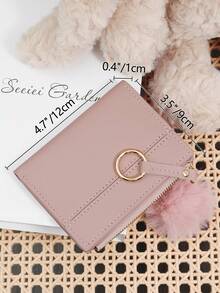Adorned With A Delicate Pom-Pom, Ladies' Fashion Coin Wallet Zipper Folding Button Short Wallet With Small Wrist Circle Decoration, Daily Commuting - Lilac Purple - View 11