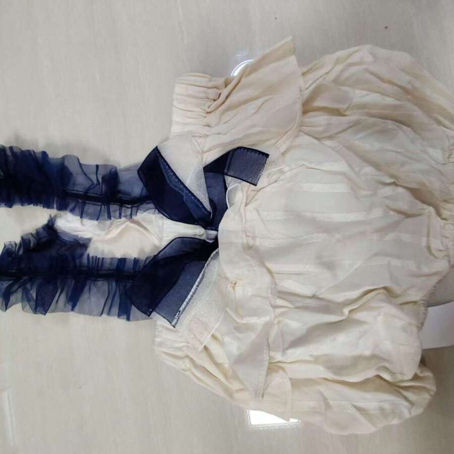 Gaun Hewan Peliharaan Biru & Putih dengan Bando Pita, Cocok untuk Kucing dan Anjing - Putih - View 1