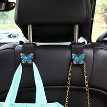 2pcs Sparkling Rhinestone Butterfly Car Seat Hooks, Multi-Functional Creative Small Hooks, Fashionable Minimalist Premium Car Interior Accessories - A - View 1