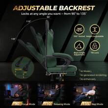 Fabric Gaming Chair With Footrest, Ergonomic Computer Desk Chair With Pocket Spring Cushion Home Office High Back Lumbar Support Heavy Duty Wide - Green - View 4