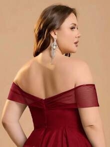 Gaun Pesta Koktail Elegan Wanita Ukuran Plus dengan Bahu Terbuka untuk Tamu Pernikahan, Acara Homecoming, Wisuda, Panjang Selutut, dan Pendamping Pengantin Wanita - Burgundy - View 8