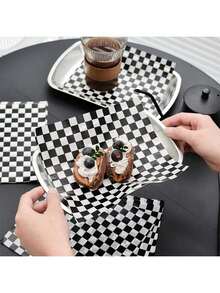 100 Sheets Black & White Checkerboard Wax Paper - Greaseproof Food Packaging Paper, Suitable For Sandwiches, Burgers, Fried Chicken - Stylish Kitchen Gadget, Disposable Accessory - Multicolor - View 1