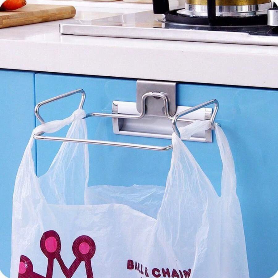Stainless Steel Trash Bag Storage Hook, Kitchen Cabinet Bracket, Hanging Support Rack, Portable Trash Rack, Heavy Duty, Space Saving, Wall Mount, Under Sink Organizer, Garbage Bag Holder Dispenser, Multi-Purpose Holiday Kitchen Organization - A - View 1