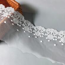 2 Yards Floral Mesh Lace Trim, 12cm Width Embroidered Lace Ribbon For Dress Sewing DIY Craft Decoration - B - White - View 3
