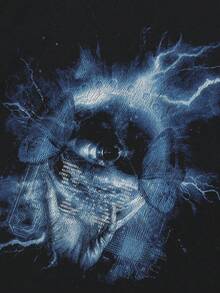 Tiny Spark Streetwear Black Tee Shirt Dark Fantasy Lightning Eye Graphic Cyber Grunge Style - Black - View 5