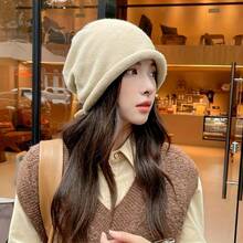 1pc Drawstring Lazy Knit Slouchy Beanie, Rolled Edge Solid Color Casual Warm Knit Hat, Elastic Band Loose Fit Knit Cap, Solid Color Ear Protection Street Fashion Warm Hat, Suitable For Daily Wear - Multicolor - View 6