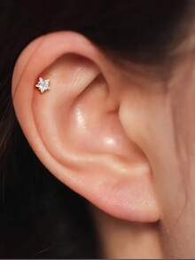 4pcs/2pcs Set Exquisite 316L Hypoallergenic Stainless Steel Star-Shaped Cubic Zirconia Internal Threaded Stud Earrings, Nose Studs, Lip Studs, Suitable For Women's Lip, Ear Cartilage Piercing Jewelry - Multicolor - View 5