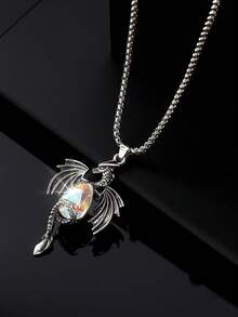 1pc Fashion European & American Vintage Hip-Hop Creative Cartoon Dragon Wing Pendant Necklace, Suitable For Men's Daily, Party, Street Wear - Multicolor - View 7