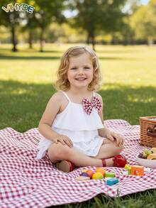 Vihyde Young Girls Cute Ruffle Lace Bow Camisole & Shorts Vacation 2 Pieces Set - Red and White - View 8