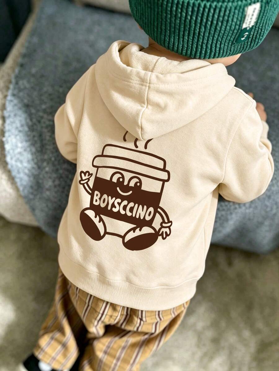 Boys Casual Printed Sweatshirt, Boysccino Print Long Sleeve Sweatshirt, Inspiring Future Leaders, Autumn/Winter Style - Apricot - View 1