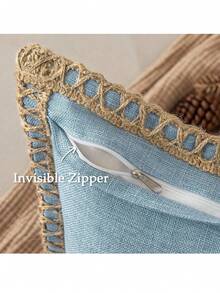 1pc (Pillow Insert Not Included) Linen-Like Rope Trimmed Throw Pillow Cover, Suitable For Living Room, Bedroom, Dining Room, Patio, Wedding Decor, Home Use, 4 Seasons - Blue - View 5