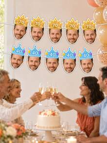 8/16/24pc Personalized Crown Party Hat Face Banner,Custom Photo Face Bunting Garland,Birthday Party Decorations, Custom Face Banner, Face Garlands,Milestone Birthday Party Decor,Home Decor - Multicolor - View 5