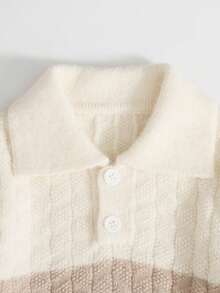 Vintage Contrast Color Turn-Down Collar Cable Knit Young Boy Casual Autumn Sweater - Multicolor - View 3