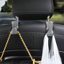 2pcs Car Seat Hooks Shiny Crystal Headrest Hooks, Car Rear Seat Hooks Back Row Hooks For Wallet Handbag Clothing Grocery Bag, Shiny Rhinestone Car Rear Seat Headrest Hook & Car Wallet Holder - A - View 4