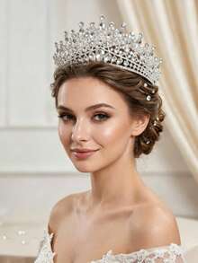1 vương miện đính đá rhinestone lấp lánh, phù hợp cho đám cưới, tiệc tùng, yến tiệc, biểu diễn sân khấu - Bạc - Xem 2
