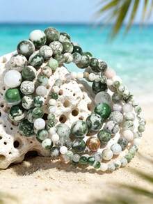 YAUKIA Boho Green Aventurine Luck Beaded Bracelet,Calm&Inner Peace ,Autumn Winter Jewelry Gift For Women Meditation, Stress Relief,Daily&Vacation Wear - Unakite - View 15