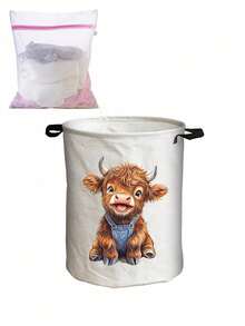Multifunctional Large Laundry Basket/Dirty Clothes Bin, Laundry Storage Bag, High-End Cow Design Foldable Round Clothes Basket, Portable Laundry Bag, Suitable For Bathroom/Bedroom/Dorm, Housewarming Gift - Multicolor - View 13
