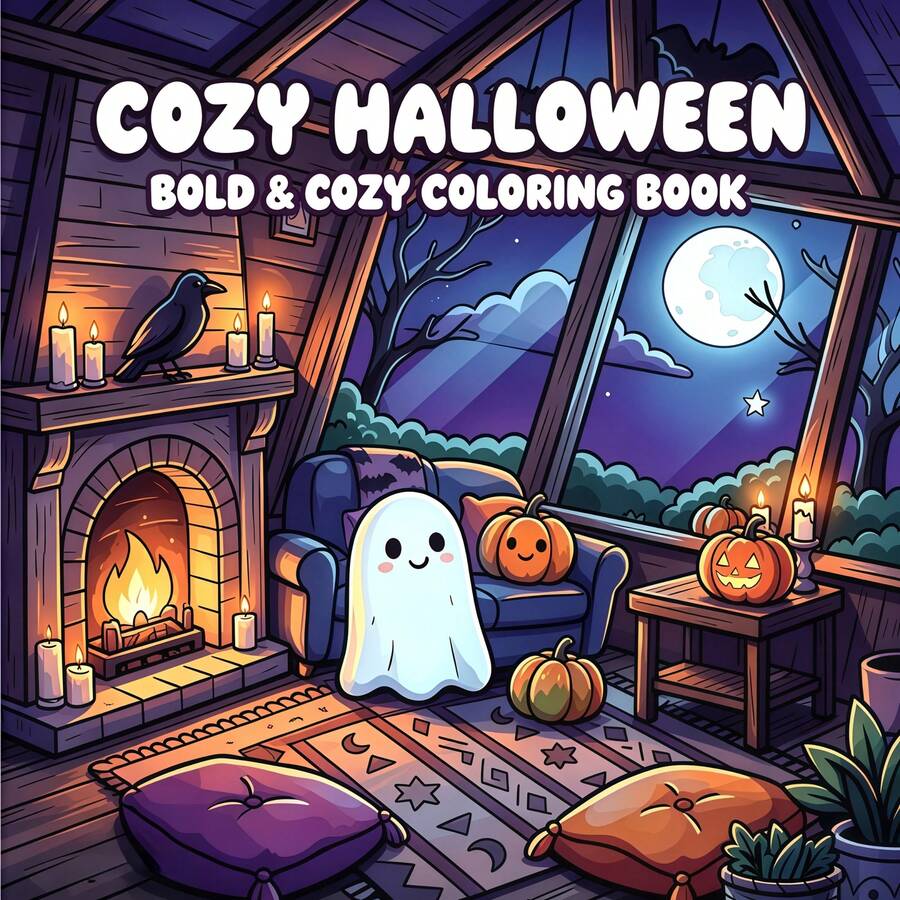 1pc Cute Halloween Themed Coloring Book, Home Decor Adorable Ghost Coloring, Relax Your Mind And Body, Relieve Stress, Perfect For Young People Who Love Cute Horror, Halloween, Cozy Thriller Art And Creative Activities. Great Gift For Halloween, Birthday Party.