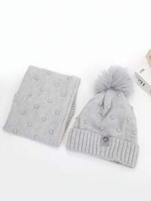 2pcs/Set Autumn/Winter Kids Hat & Scarf Set, Fashion Minimalist Ear-Protective Knitted Hat, Unisex Baby Daily Wear Thickened Warm Pullover Beanie - 2PC - View 4