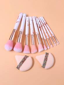 12pcs Professional Makeup Brush Set, Foundation Brush, Blush Brush, Eyeshadow Brush, Brow Brush, Contour Brush, Powder Brush, Highlighter Brush, With Triangle Powder Puff, Complete Daily Makeup Tool Set - White - View 4