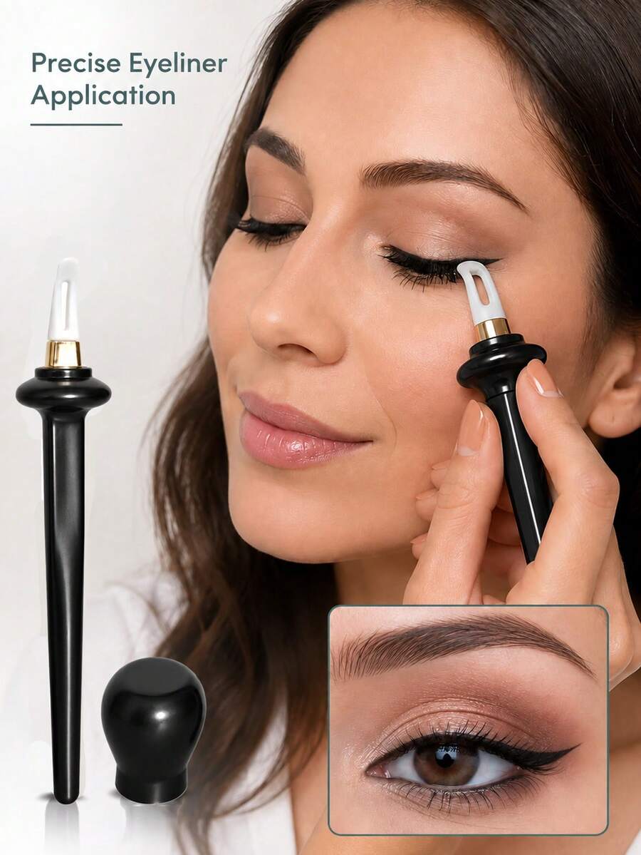 3PCS/2PCS/1PC Easy No-Skip Eyeliner Silicone Eyeliner Brush, Makeup Brushes, Spoolie, Lash Tech Supplies, Angled Eyeliner Brush, Suitable For Beginners, Bedroom, Vanity, Travel, Oil-Resistant Essential - Black - View 1