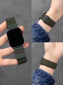 1件彈性編織磁吸錶帶，相容於 Watch Smart Band Fit 1/Fit 2/Fit 3/Fit 4/4Pro/Fit 5/Fit 5Pro 手環 - 軍綠色 - 查看 7