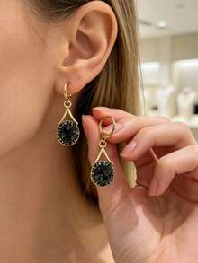 1 Pair Of Fashionable Personalities Rhinestone Earrings Exquisite And Elegant Suitable For Wedding Parties And Gift Giving ﻿ - Gold - View 8