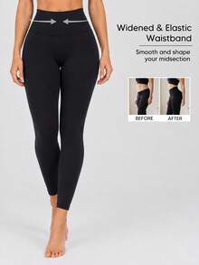 Women's Solid Color High Waist Fashion Fitness Shaping Leggings - Black - View 2