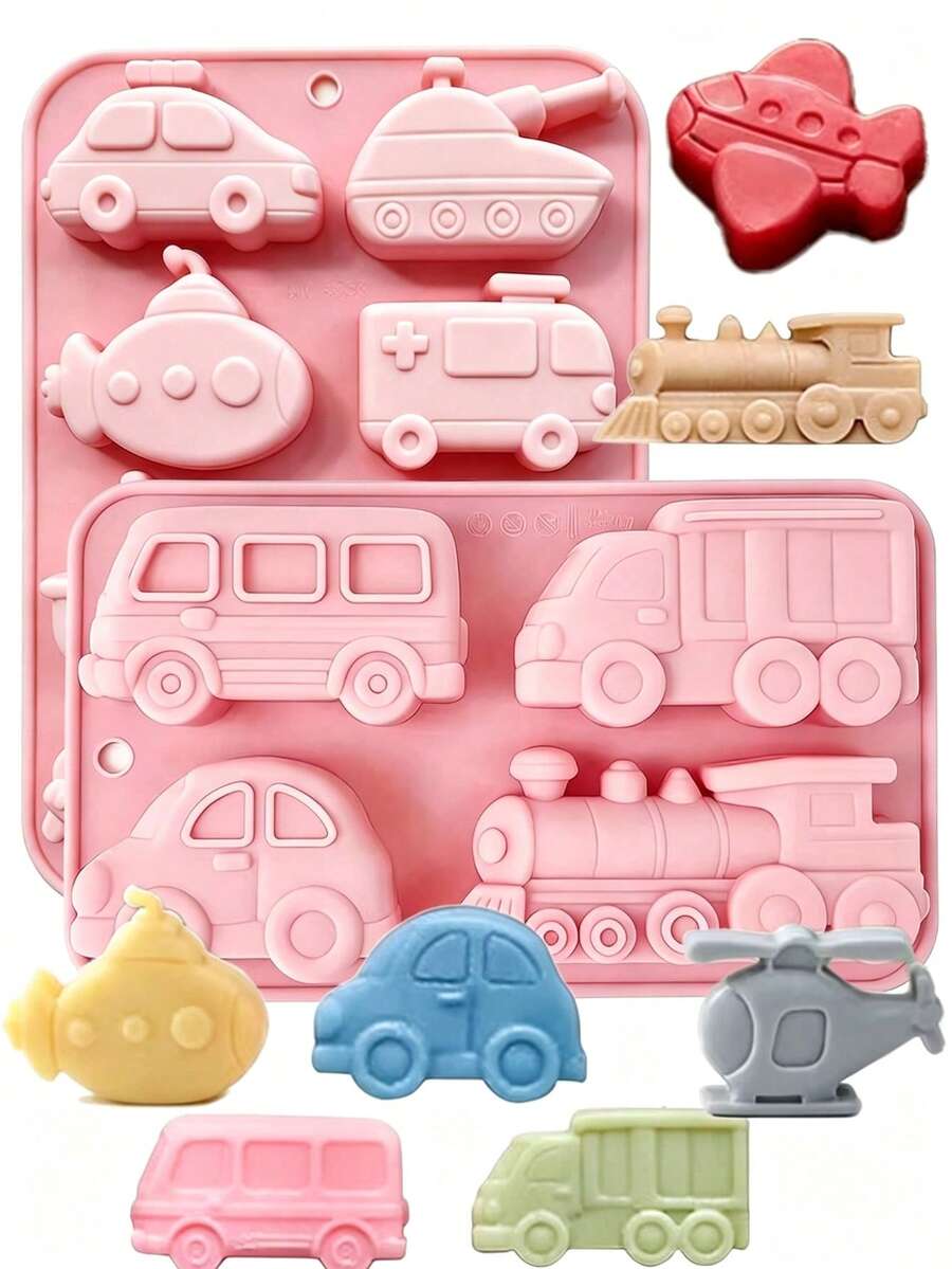 Creative Transportation Vehicle Shaped Silicone Soap Mold, Mini Soap Mold, Reusable, Easy Demolding, Suitable For Holiday Cottage Decoration, Fun Decorative Accessory, DIY Handmade Home Display Craft Mold - A - View 1