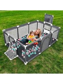 Corralito para Bebé, Corral de Gimnasio y Juegos Infantil, y Divertido, Área de Actividades Plegable y Portátil, Ideal para Estimulación y Entretenimiento en Casa - Gris Oscuro - Ver 8