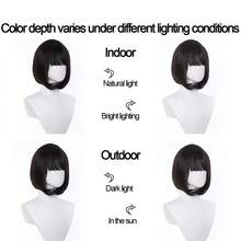 12 Inch Black Straight Bob Wig With Bangs, Elegant Short Hair, Suitable For Holiday Party And Date Styling - Multicolor - View 6