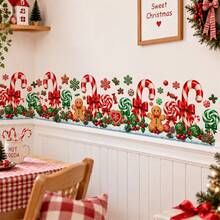 Christmas Garland Wall Decal Holiday Border Sticker Pine Branch Red Bow Kitchen Cabinet Wall Decor Xmas Decoration For Kitchen Island Mantel Fireplace Dining Room - Christmas Wall Decals - View 1