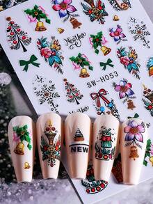 5PCS Christmas Party Nail Art Stickers, Gold Glitter Neon Lights Christmas Tree Snowflake Pattern Nail Art Stickers, DIY Holiday Nail Art Decoration - Multicolor - View 8