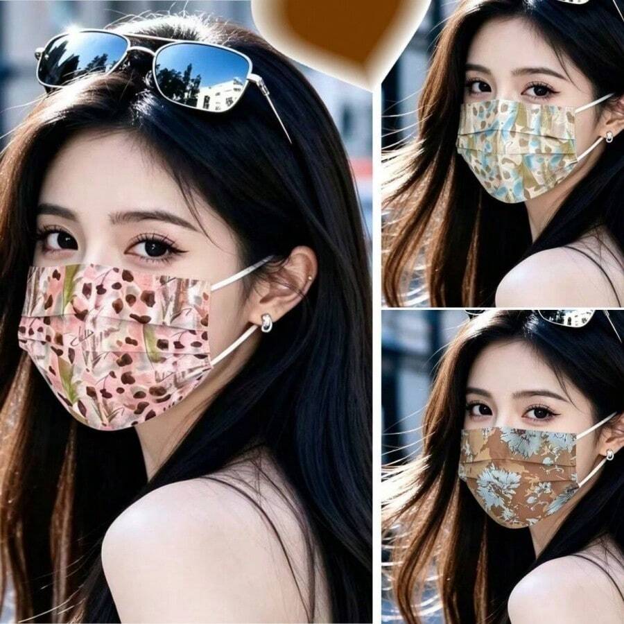 قناع وجه مطبوع بتصميم أصلي قابل للتخلص منه للنساء، أنيق وأنيق يفتح لون البشرة، قناع وجه تنفسي للبالغين - متعدد الألوان - مشاهدة 1