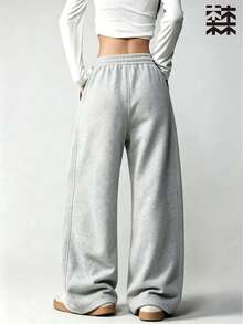 mulinsen Women's Heather Gray Curved Seam Loose Fit Sweatpants, Elastic Drawstring Waist, Casual Athletic Pants - Light Grey - View 10