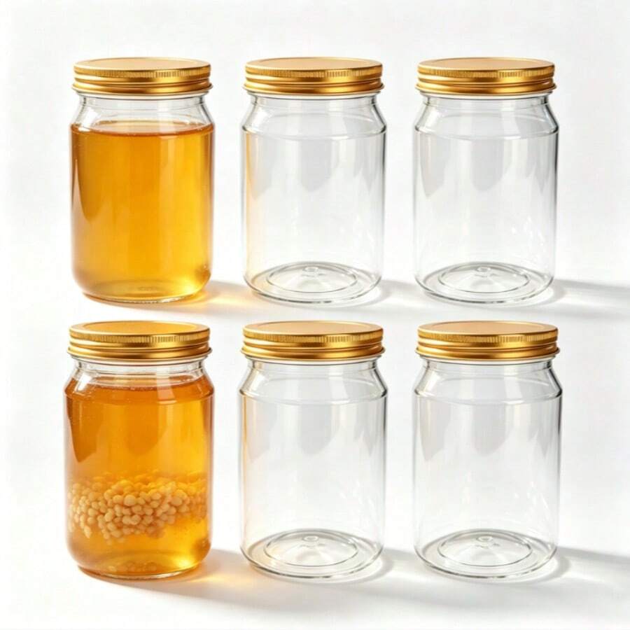 2pcs Transparent Plastic Jars With Gold Aluminum Lids And Pressure-Sensitive Gaskets, 24oz (Approx. 712ml) Round Candy Storage Jars, Mason Jars, High PET Jars, Wide Mouth Food Storage Containers, Suitable For Honey, Dry Food, Spices, Nuts, Pasta - View 1