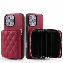 1個極簡紅色菱格紋斜跨式卡夾錢包手機殼，相容 Apple 17 16 16e 15 14 Plus 13 12 11 Pro Max - 紅色010 - 查看 4