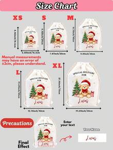 Christmas Custom Name Drawstring Gift Bag, Festive Santa Teddy Bear Print Sack, Large Capacity Reusable Gift Storage Pouch, Thoughtful X‑Mas Gift Idea For Loved Ones - Multi-color 1 - View 2