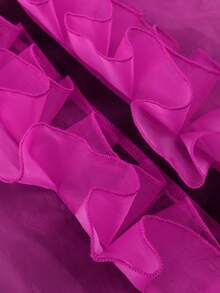 African Women Plus Size Fuchsia Sheer Organza Ruffle Long Kimono Robe Flare Sleeve Irregular Hem Mesh Cover Up Open Front Party Outfit - Hot Pink - View 8
